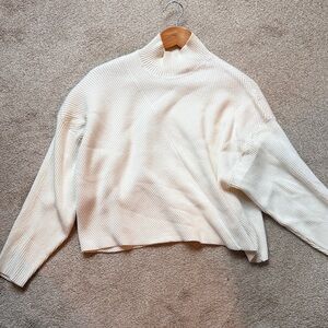 Anthropologie Cream Cropped Ribbed Turtleneck Sweater